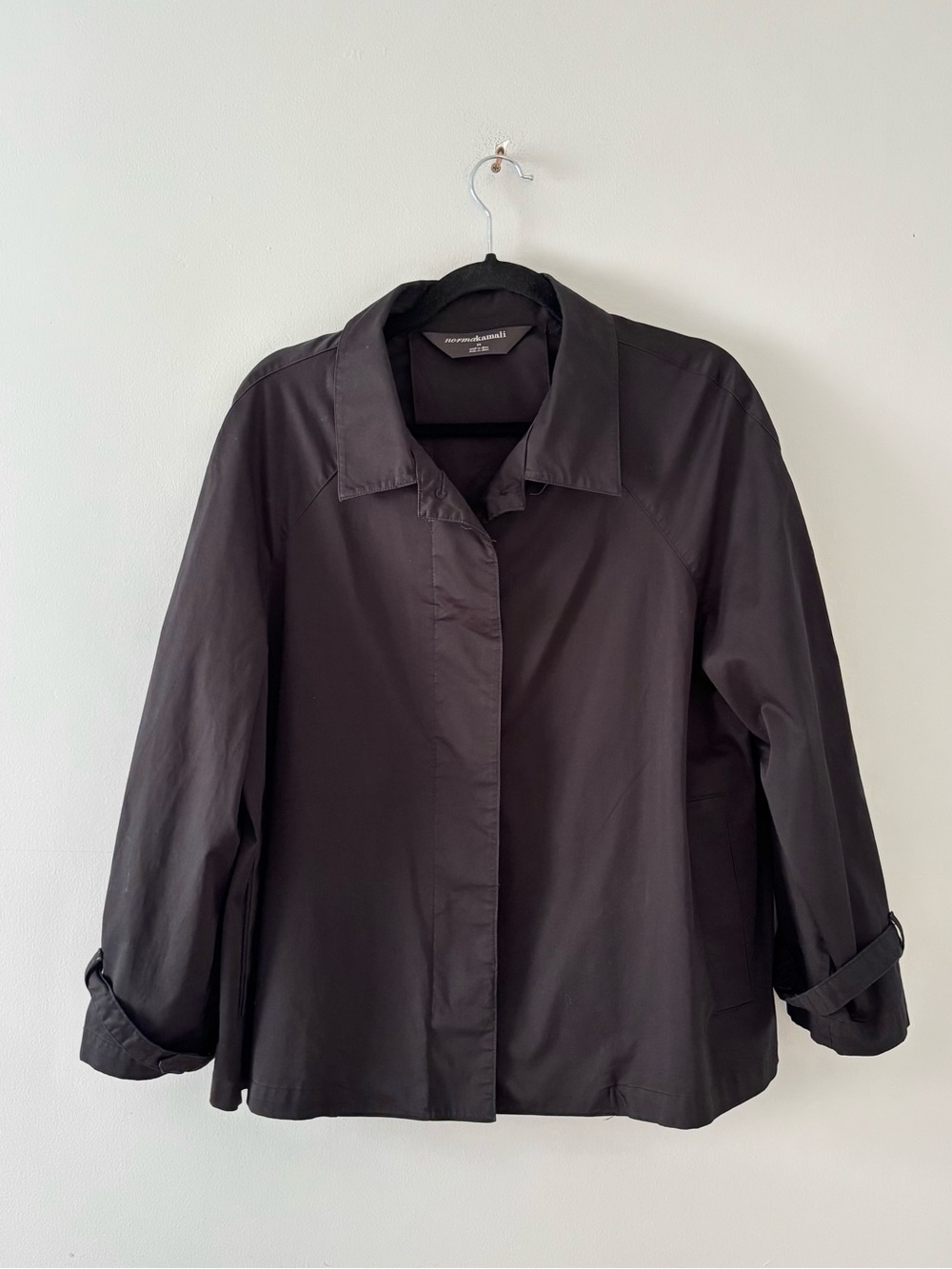 Norma Kamali Lightweight Button-Up Jacket Pleated Back Collared Black Revolve